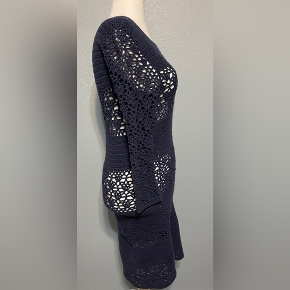 Boden Navy Crochet Knit Tunic Dress Open Knit Beach Cover Up Boho Resort Size 6R - Picture 2 of 9